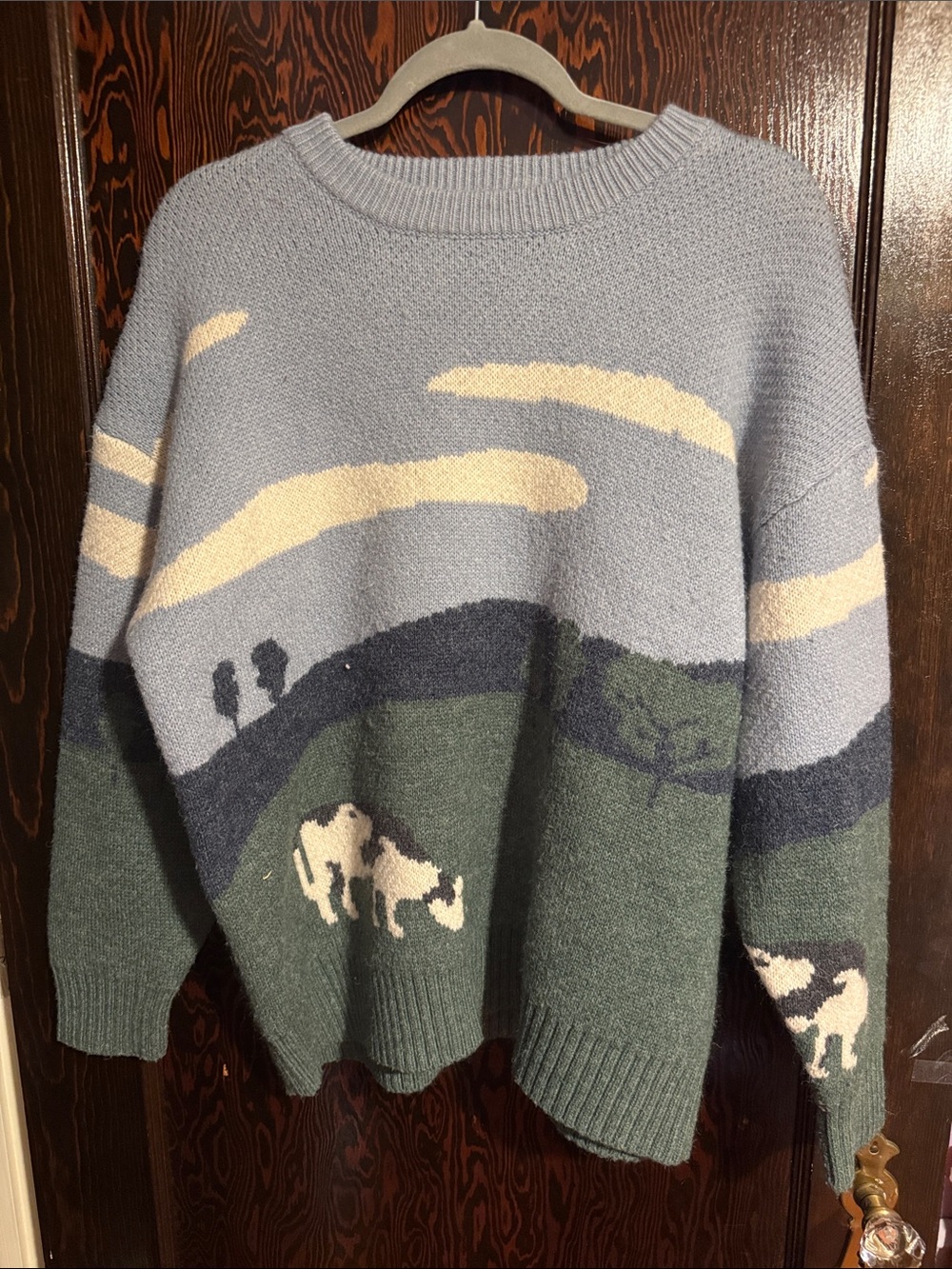 Women’s Scenic Crewneck Sweater in Light Blue and Green